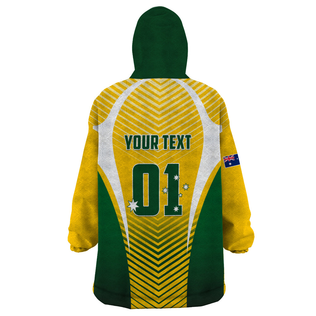 Personalised Australia Soccer Wearable Blanket Hoodie Matildas Sporty Yellow Version - Wonder Print Shop