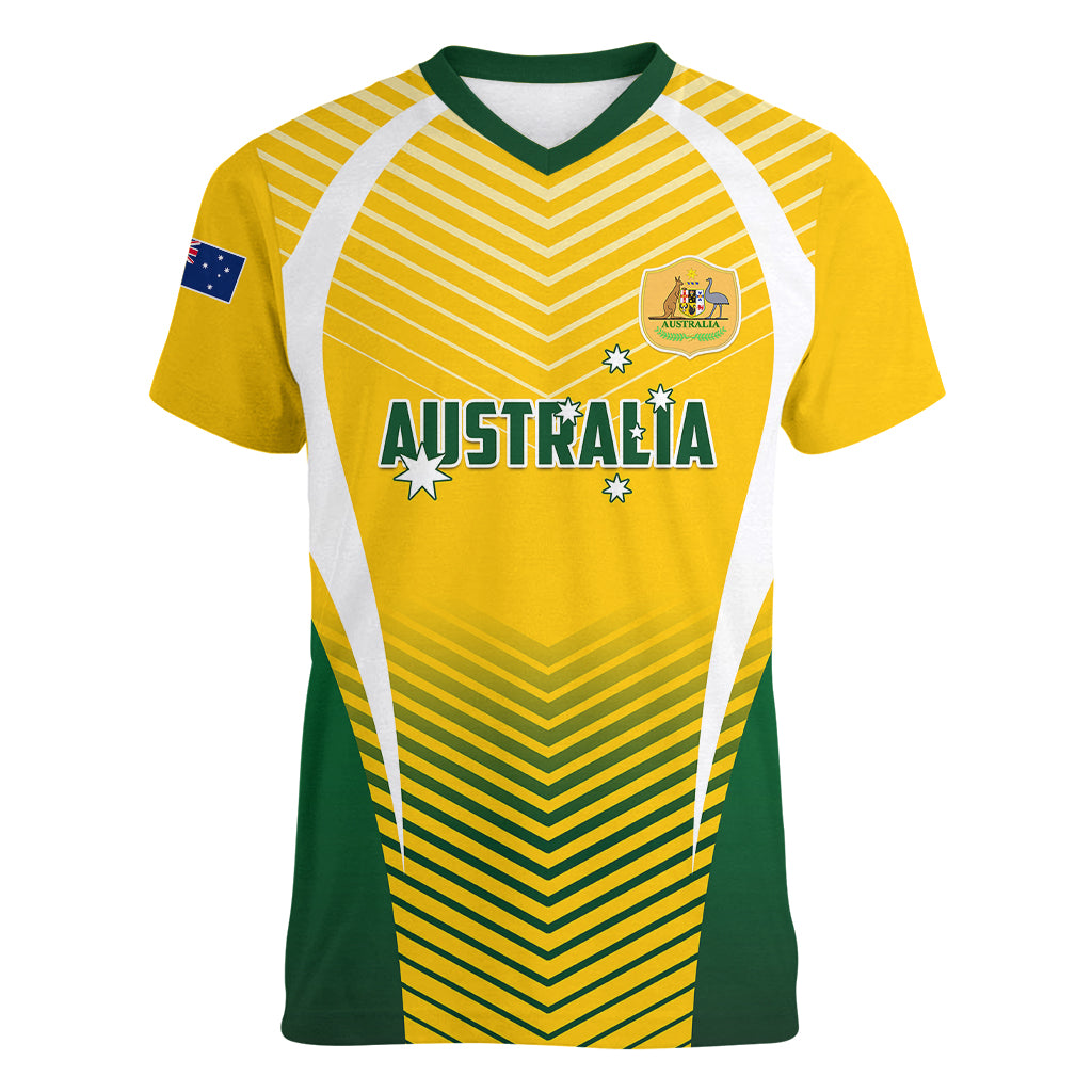 Personalised Australia Soccer Women V Neck T Shirt Matildas Sporty Yellow Version - Wonder Print Shop