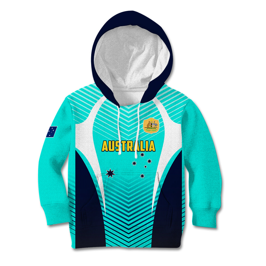 Australia Soccer Kid Hoodie Matildas Sporty Turquoise Version - Wonder Print Shop