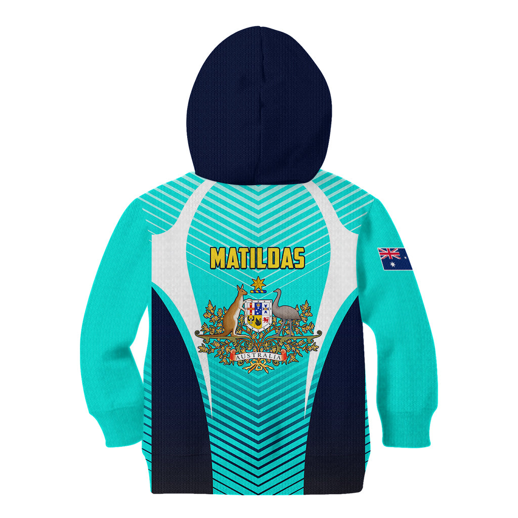Australia Soccer Kid Hoodie Matildas Sporty Turquoise Version - Wonder Print Shop
