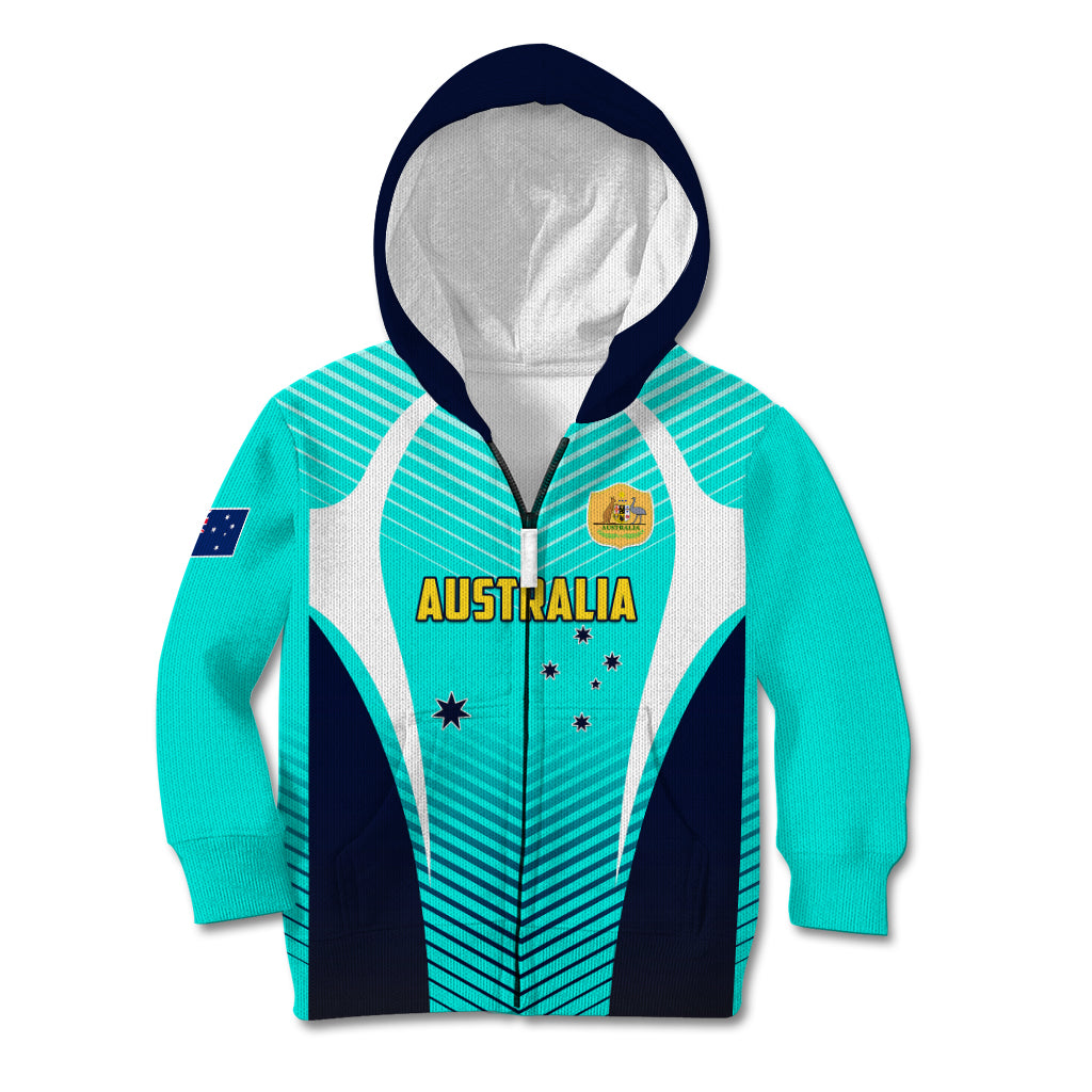 Australia Soccer Kid Hoodie Matildas Sporty Turquoise Version - Wonder Print Shop