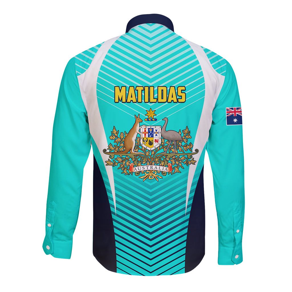 Australia Soccer Long Sleeve Button Shirt Matildas Sporty Turquoise Version - Wonder Print Shop