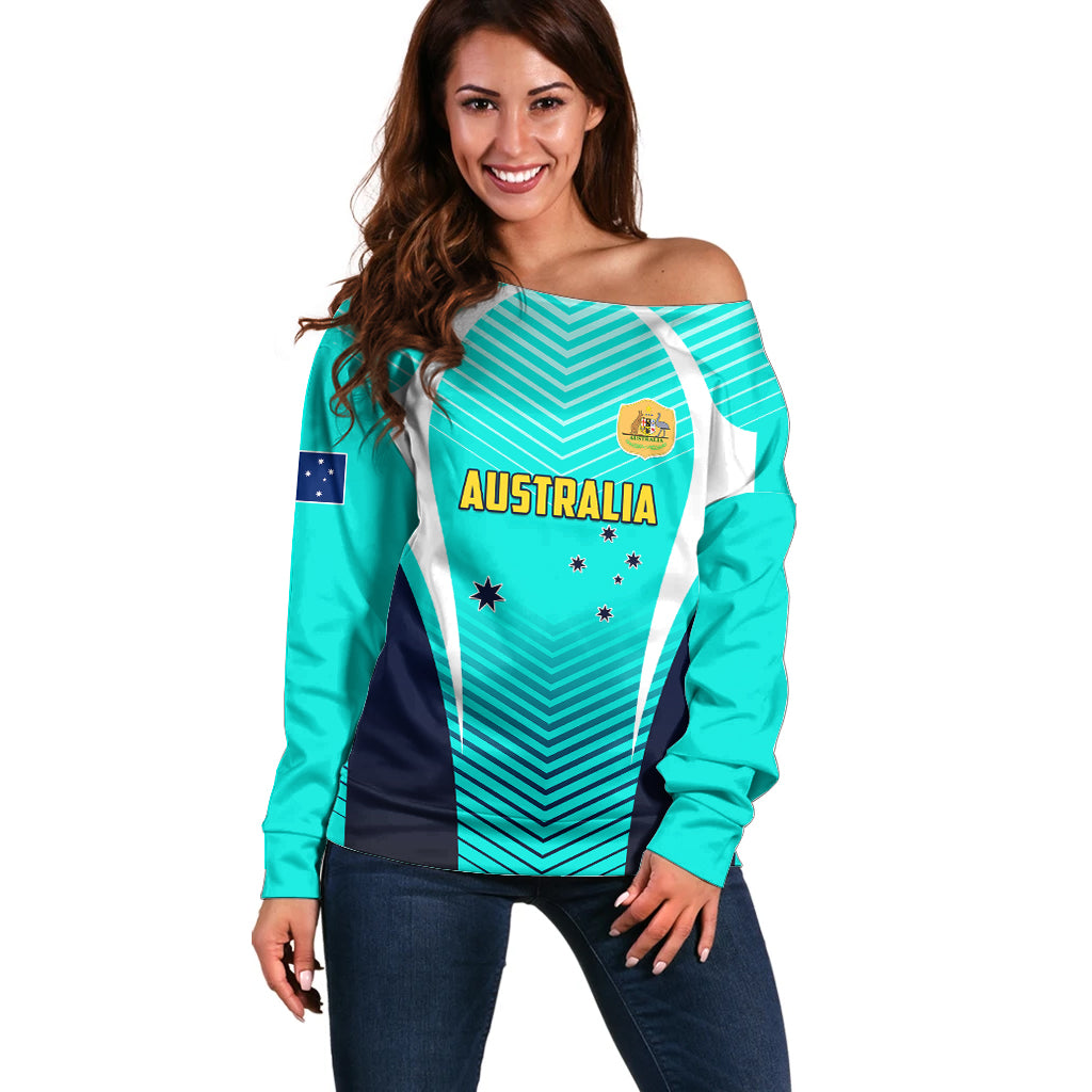 Australia Soccer Off Shoulder Sweater Matildas Sporty Turquoise Version - Wonder Print Shop