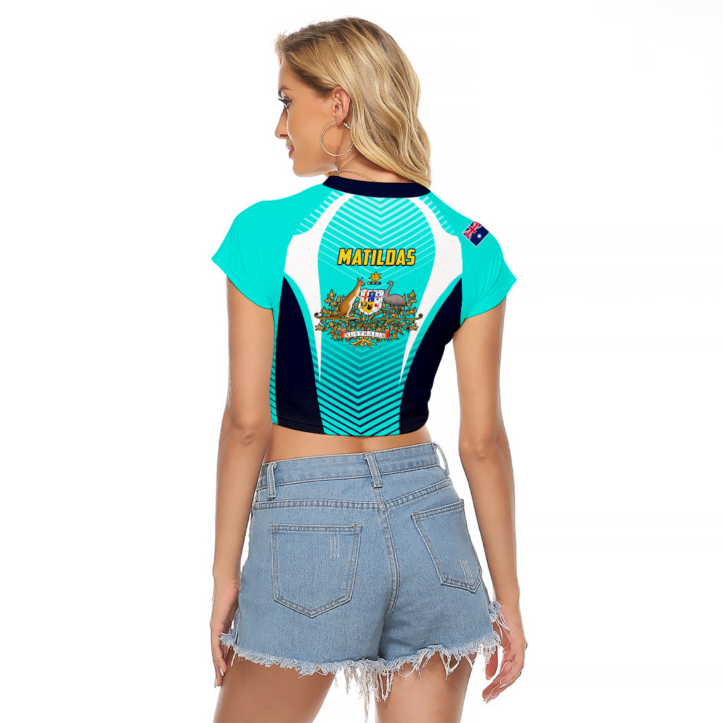 Australia Soccer Raglan Cropped T Shirt Matildas Sporty Turquoise Version - Wonder Print Shop