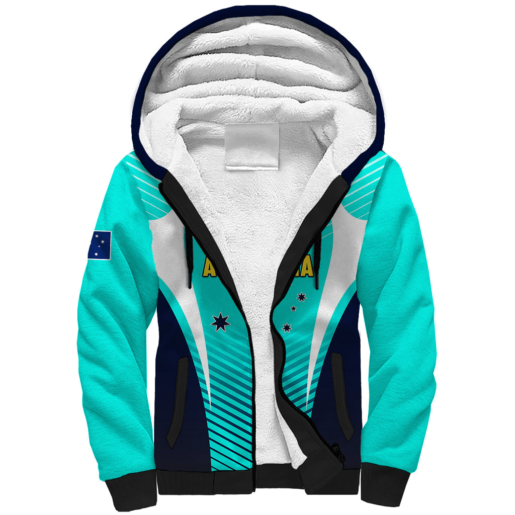 Australia Soccer Sherpa Hoodie Matildas Sporty Turquoise Version - Wonder Print Shop