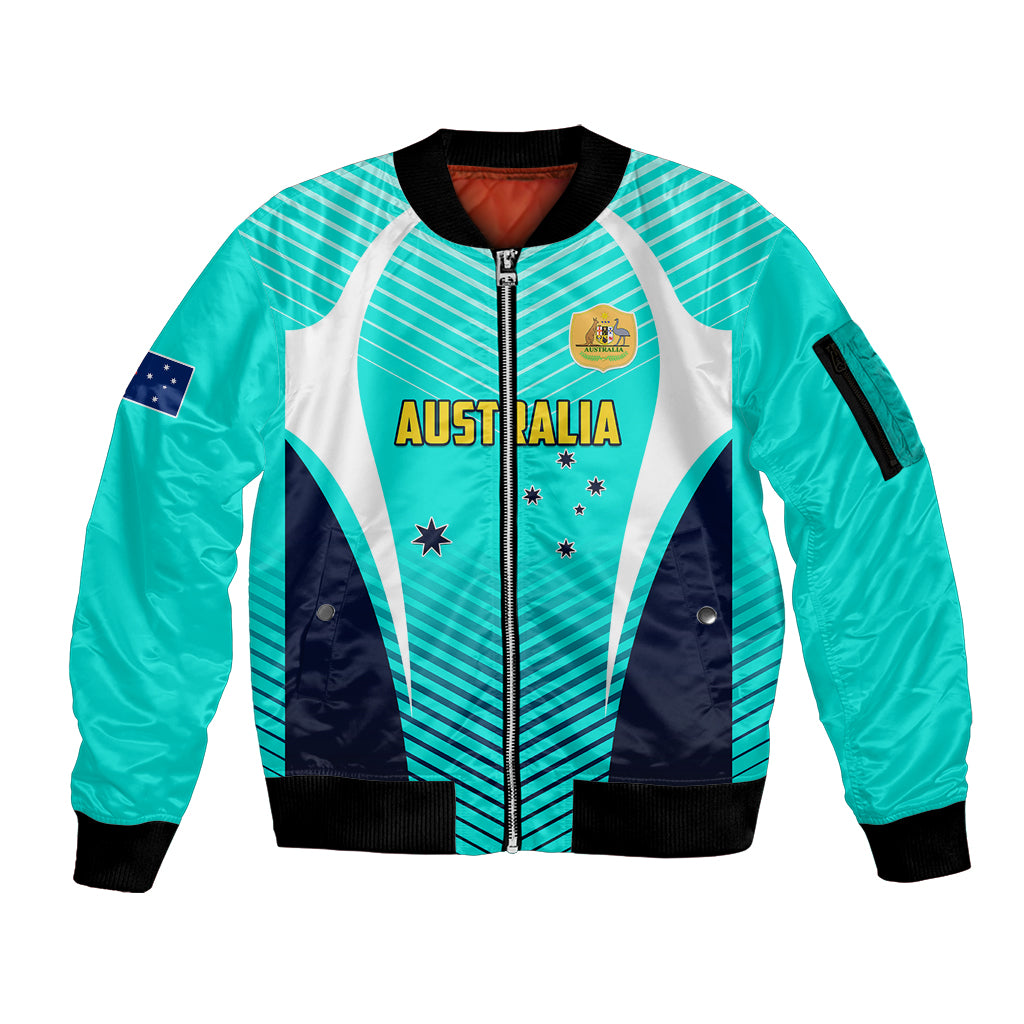 Australia Soccer Sleeve Zip Bomber Jacket Matildas Sporty Turquoise Version - Wonder Print Shop