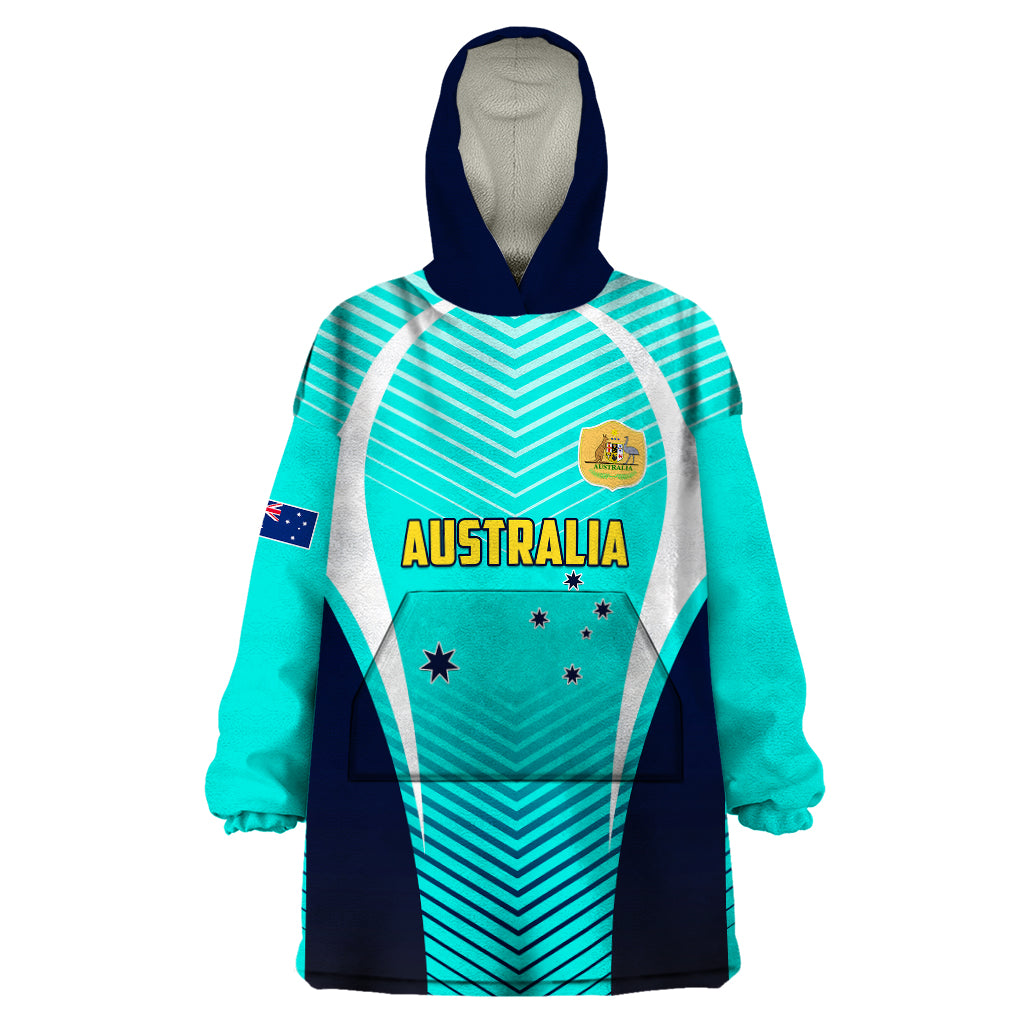 Australia Soccer Wearable Blanket Hoodie Matildas Sporty Turquoise Version - Wonder Print Shop