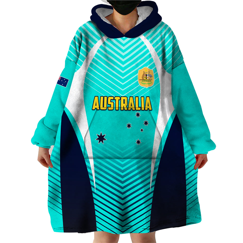 Australia Soccer Wearable Blanket Hoodie Matildas Sporty Turquoise Version - Wonder Print Shop