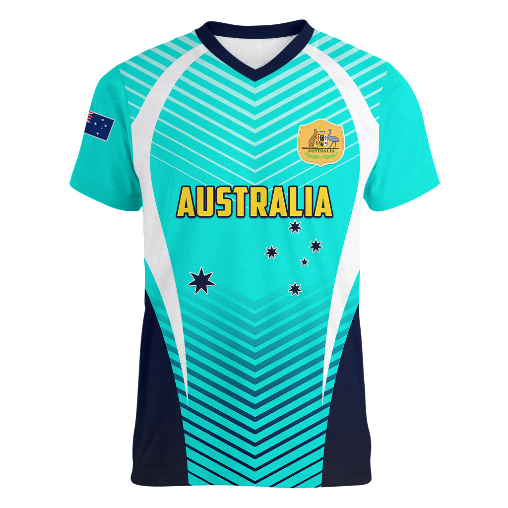 Australia Soccer Women V Neck T Shirt Matildas Sporty Turquoise Version - Wonder Print Shop