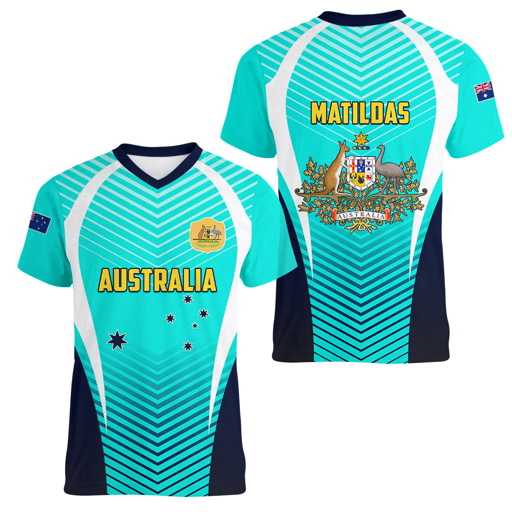 Australia Soccer Women V Neck T Shirt Matildas Sporty Turquoise Version - Wonder Print Shop