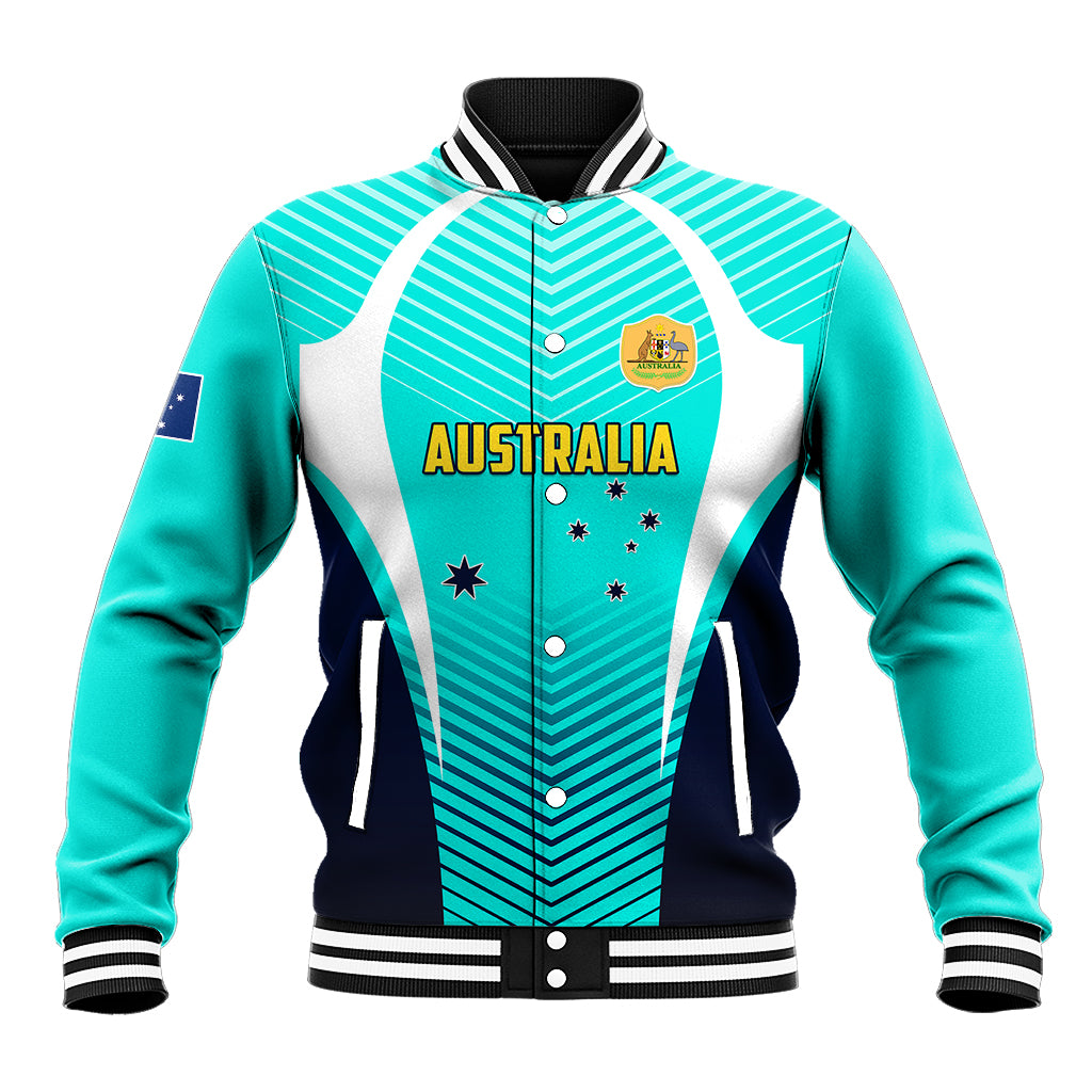 Personalised Australia Soccer Baseball Jacket Matildas Sporty Turquoise Version - Wonder Print Shop