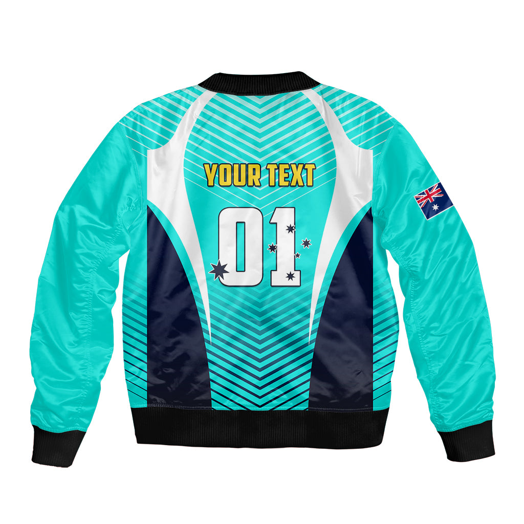 Personalised Australia Soccer Bomber Jacket Matildas Sporty Turquoise Version - Wonder Print Shop