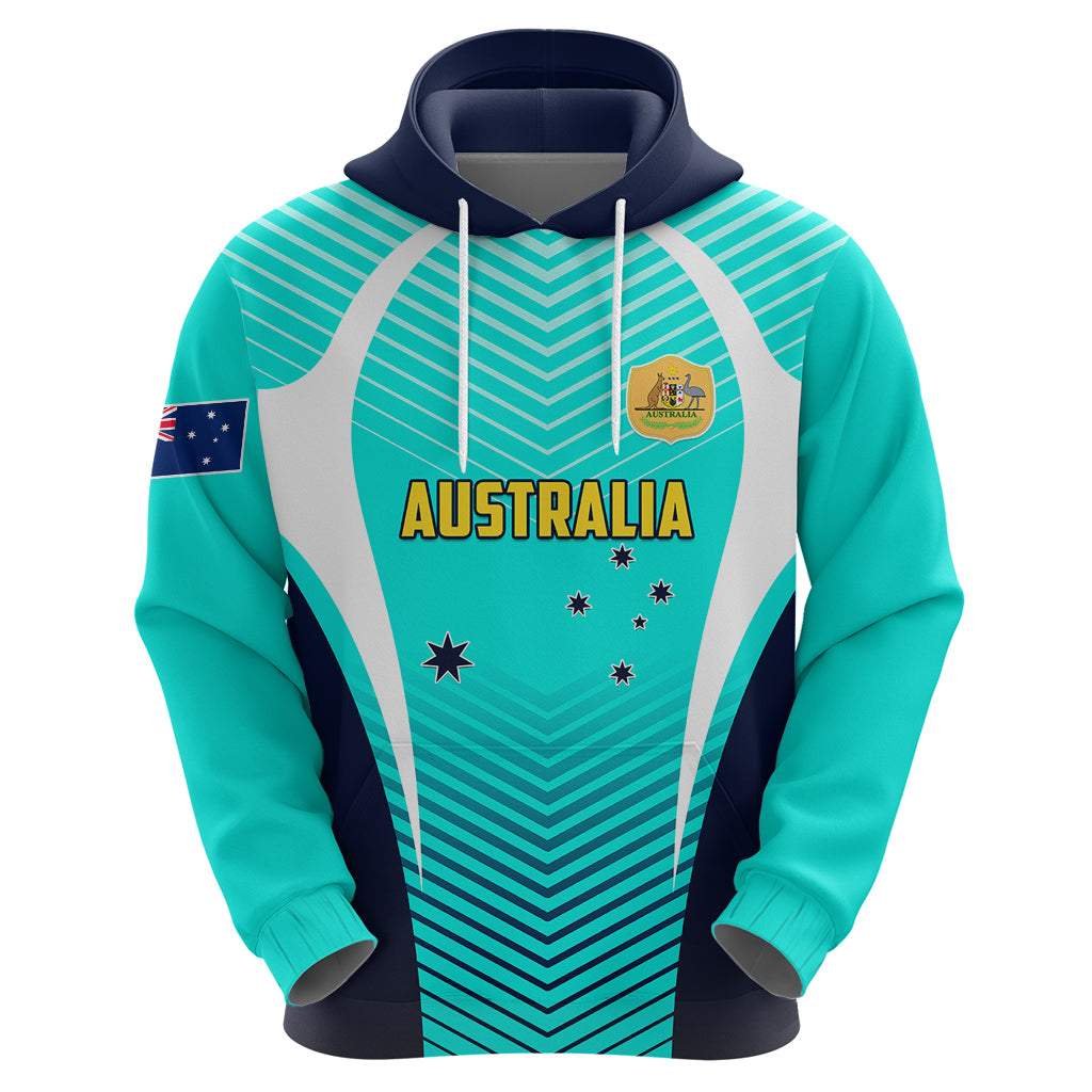 Personalised Australia Soccer Hoodie Matildas Sporty Turquoise Version - Wonder Print Shop
