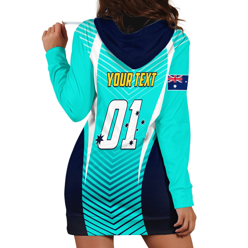 Personalised Australia Soccer Hoodie Dress Matildas Sporty Turquoise Version - Wonder Print Shop