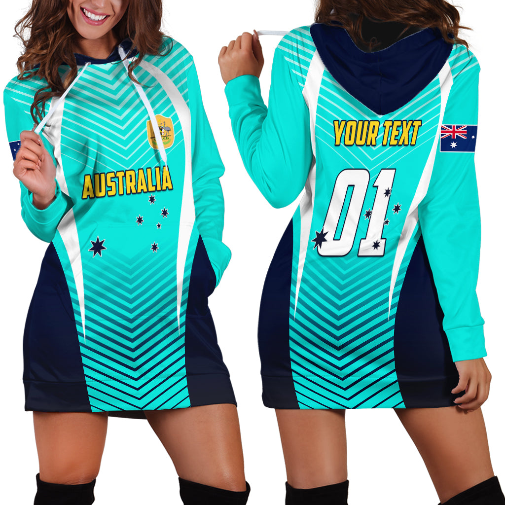 Personalised Australia Soccer Hoodie Dress Matildas Sporty Turquoise Version - Wonder Print Shop