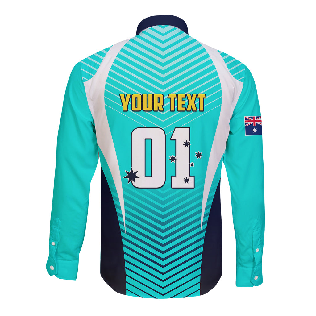 Personalised Australia Soccer Long Sleeve Button Shirt Matildas Sporty Turquoise Version - Wonder Print Shop