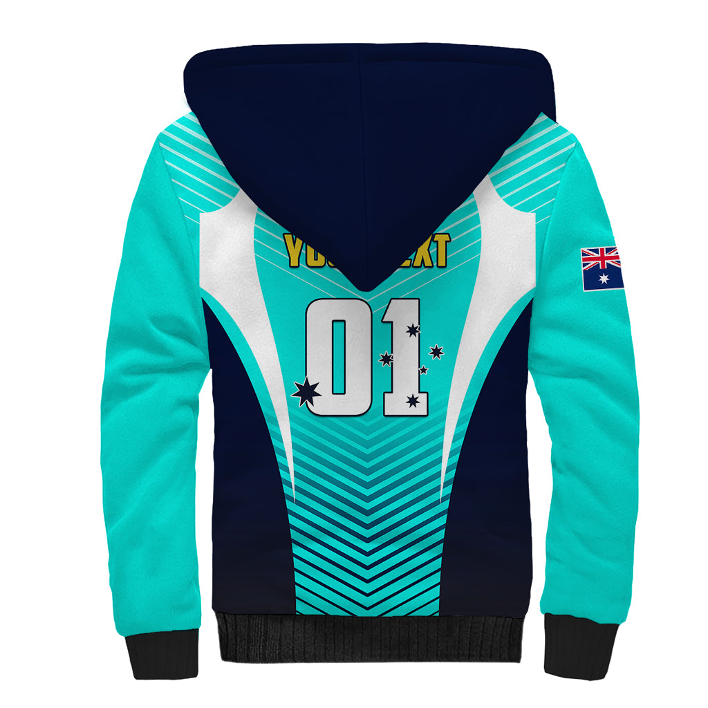 Personalised Australia Soccer Sherpa Hoodie Matildas Sporty Turquoise Version - Wonder Print Shop