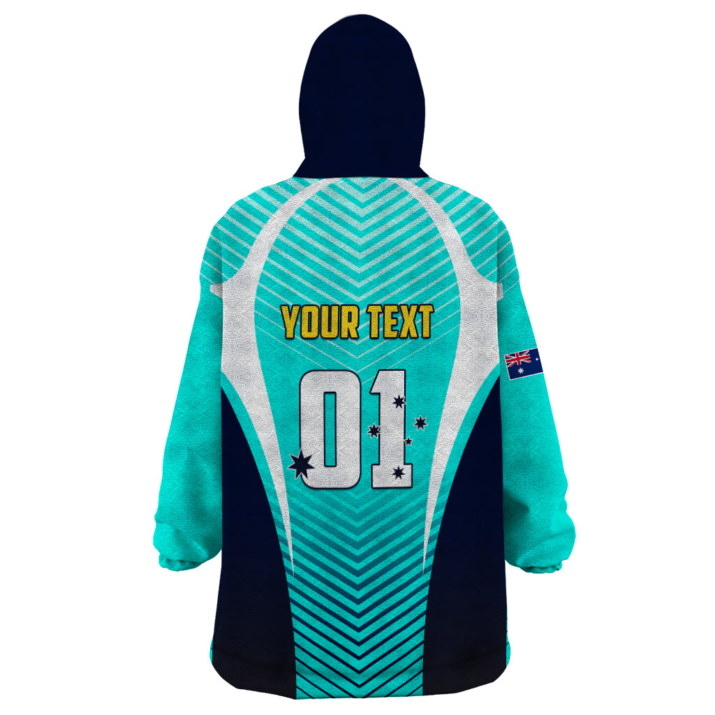 Personalised Australia Soccer Wearable Blanket Hoodie Matildas Sporty Turquoise Version - Wonder Print Shop