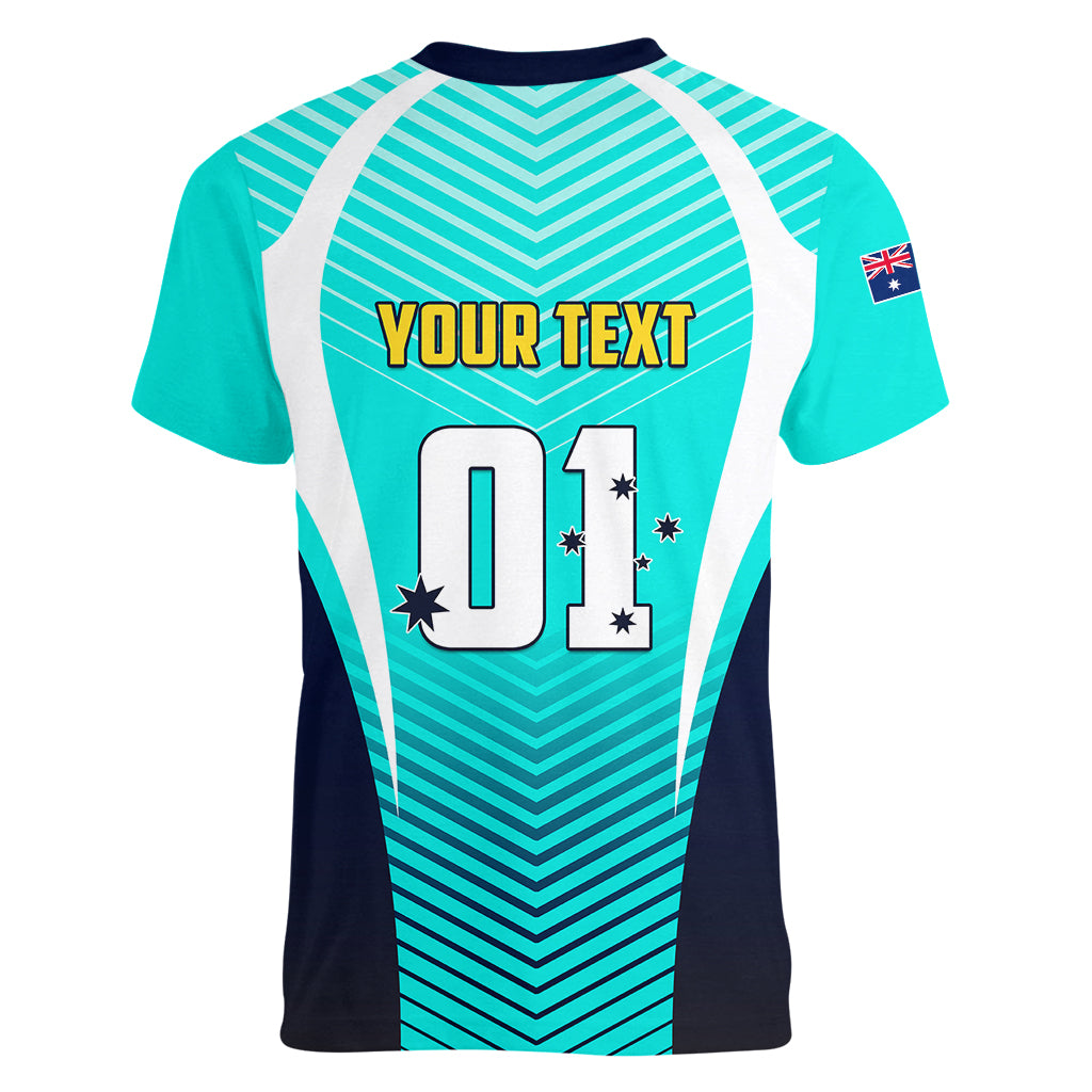 Personalised Australia Soccer Women V Neck T Shirt Matildas Sporty Turquoise Version - Wonder Print Shop