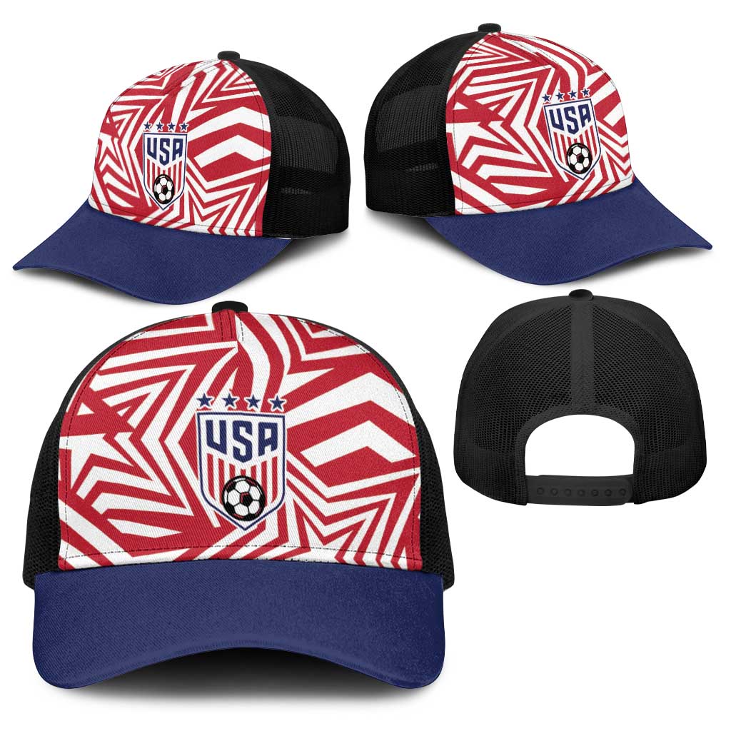 Soccer 2026 USA Baseball Net Cap Red Star Stylized