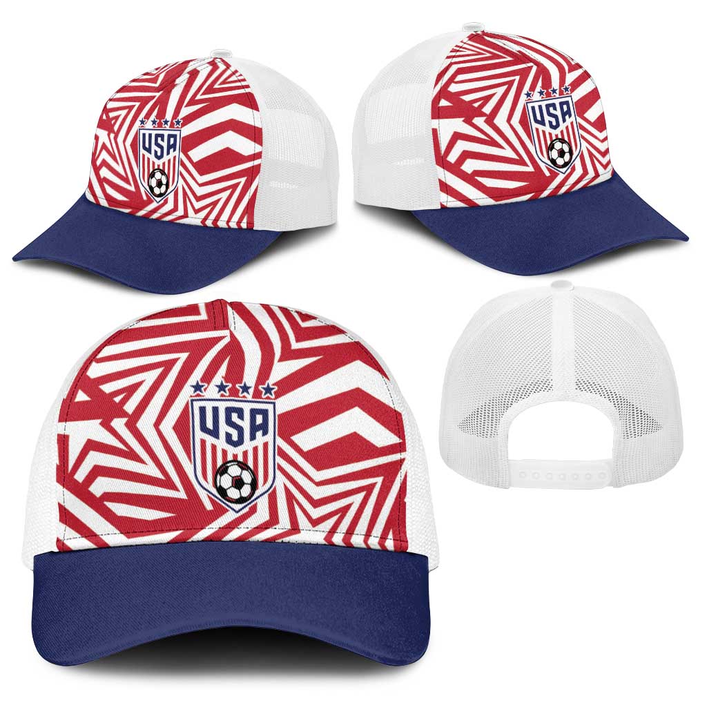 Soccer 2026 USA Baseball Net Cap Red Star Stylized