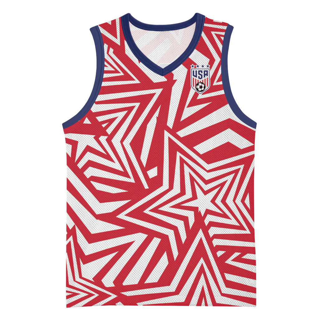 Custom Soccer 2026 USA Basketball Jersey Red Star Stylized