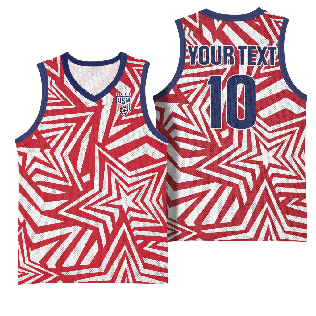 Custom Soccer 2026 USA Basketball Jersey Red Star Stylized