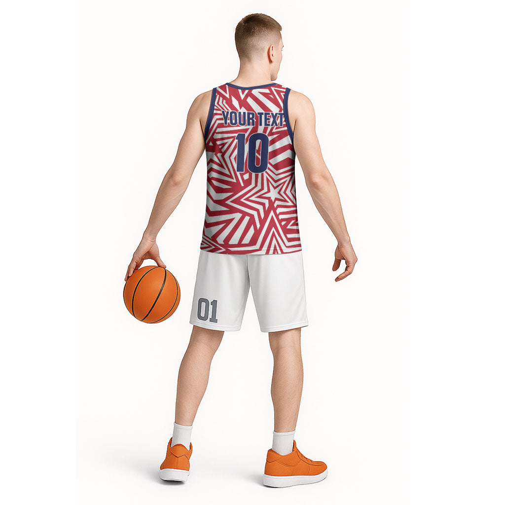Custom Soccer 2026 USA Basketball Jersey Red Star Stylized