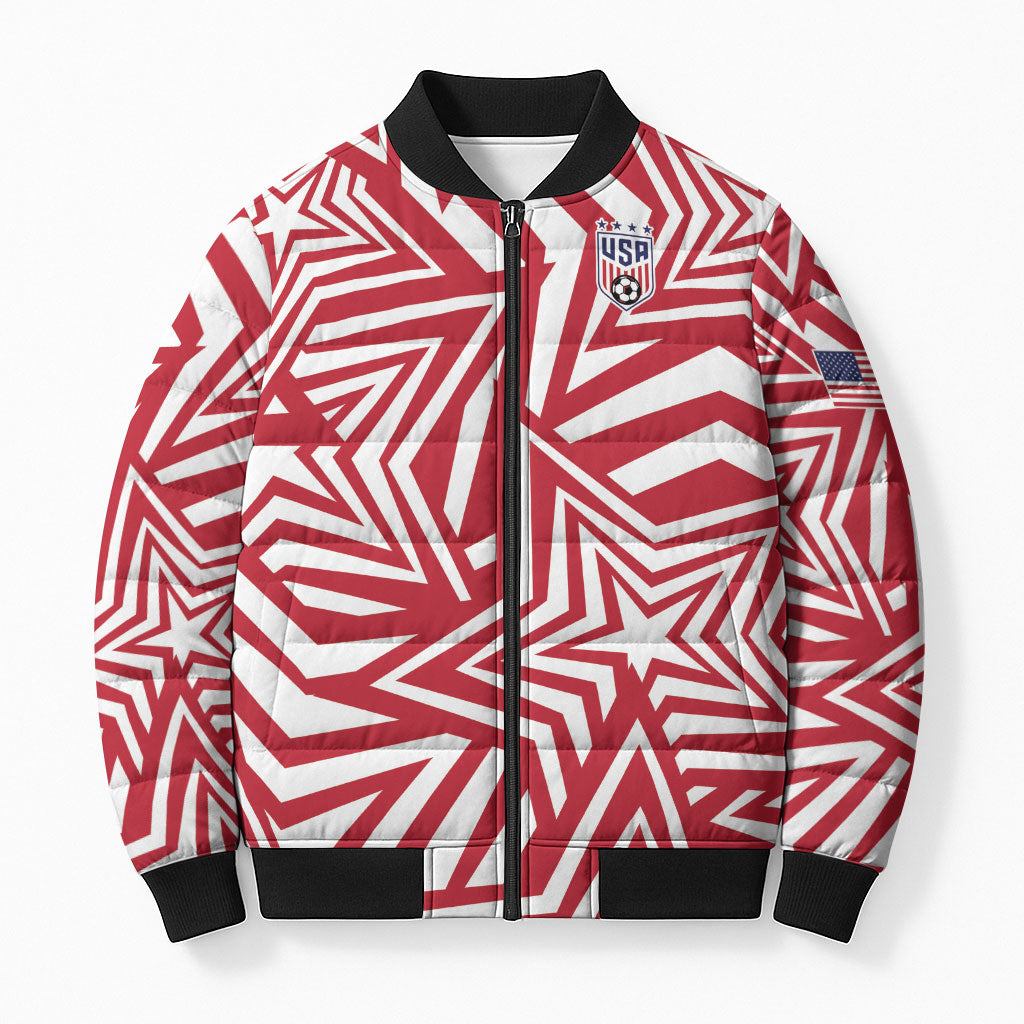 Custom Soccer 2026 USA Bomber Puffer Jacket Red Star Stylized