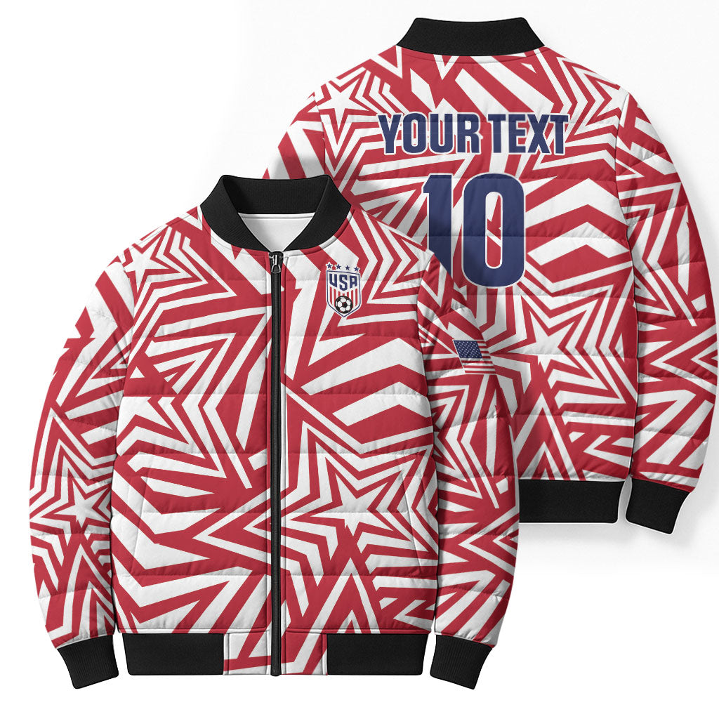 Custom Soccer 2026 USA Bomber Puffer Jacket Red Star Stylized