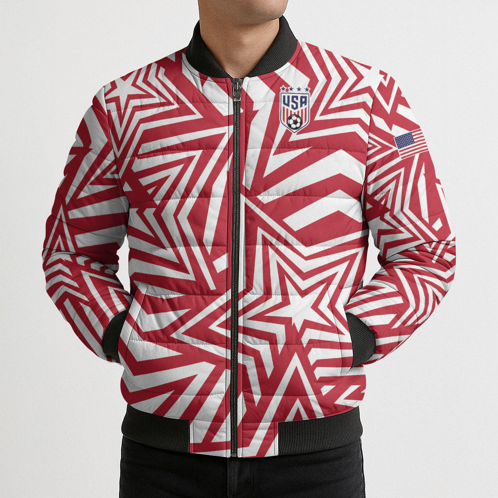 Custom Soccer 2026 USA Bomber Puffer Jacket Red Star Stylized