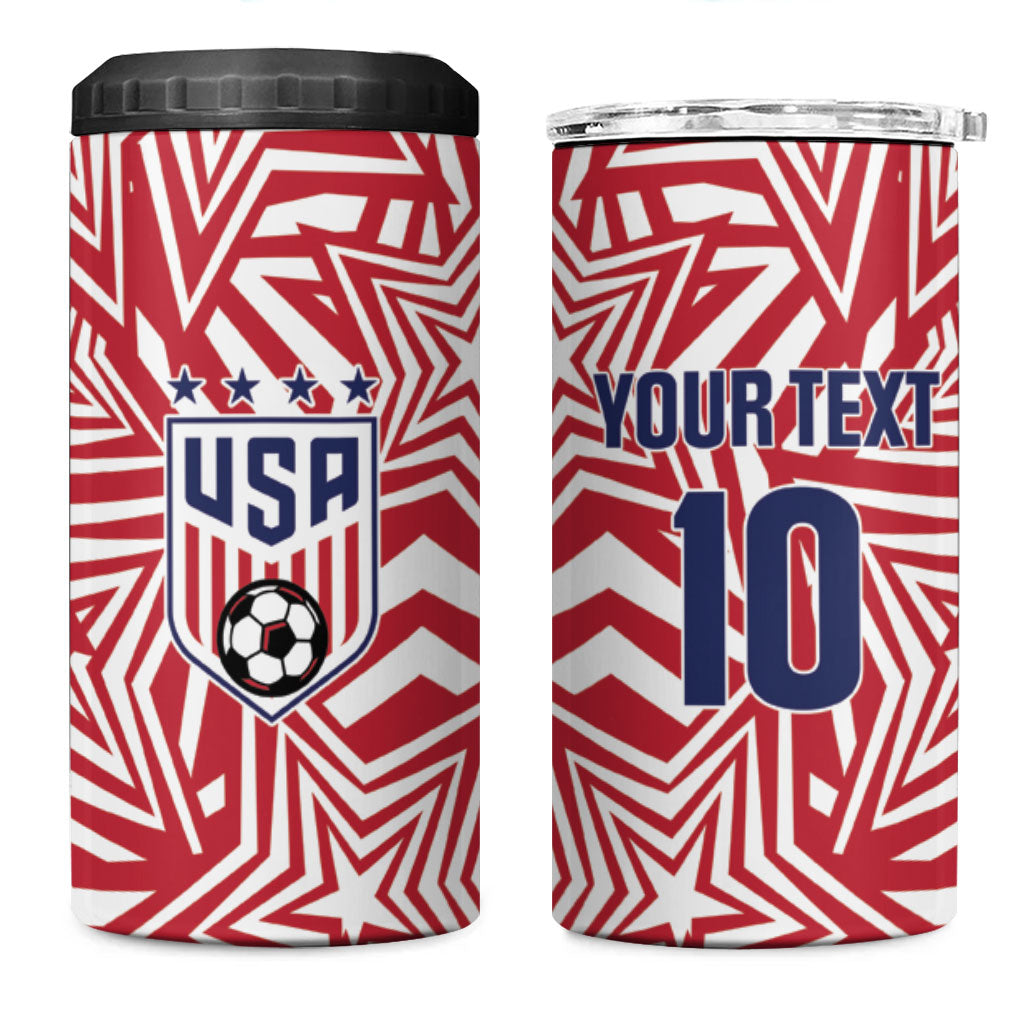 Custom Soccer 2026 USA 4 in 1 Can Cooler Tumbler Red Star Stylized