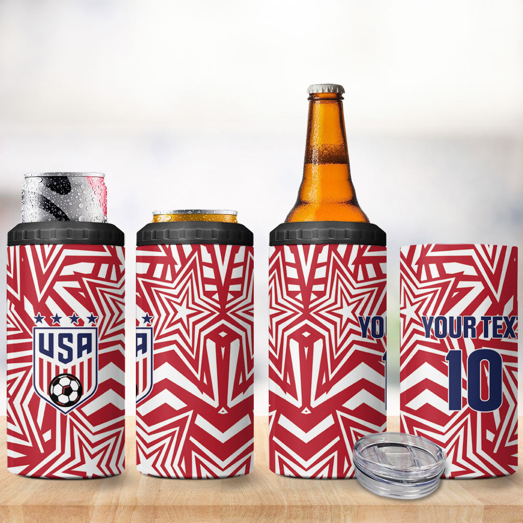 Custom Soccer 2026 USA 4 in 1 Can Cooler Tumbler Red Star Stylized