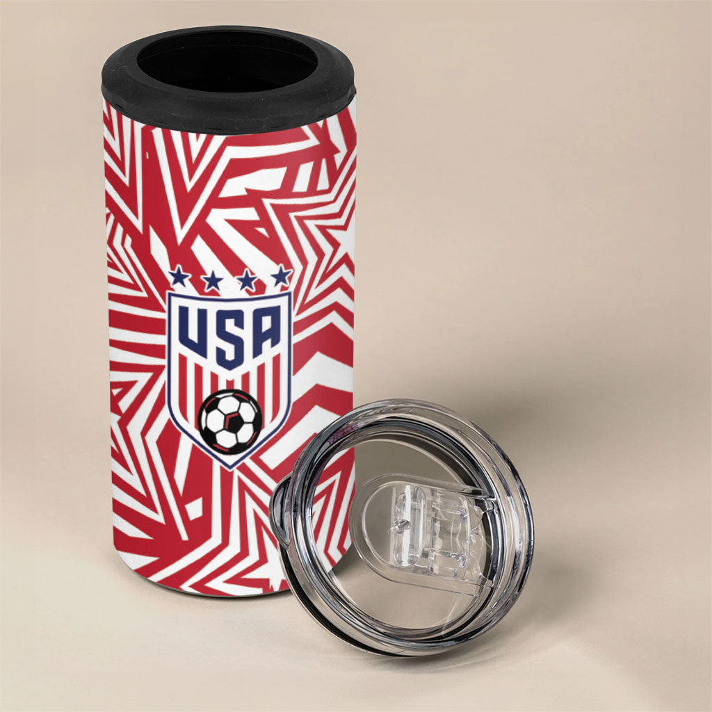 Custom Soccer 2026 USA 4 in 1 Can Cooler Tumbler Red Star Stylized