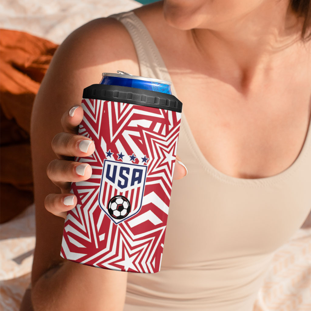 Custom Soccer 2026 USA 4 in 1 Can Cooler Tumbler Red Star Stylized