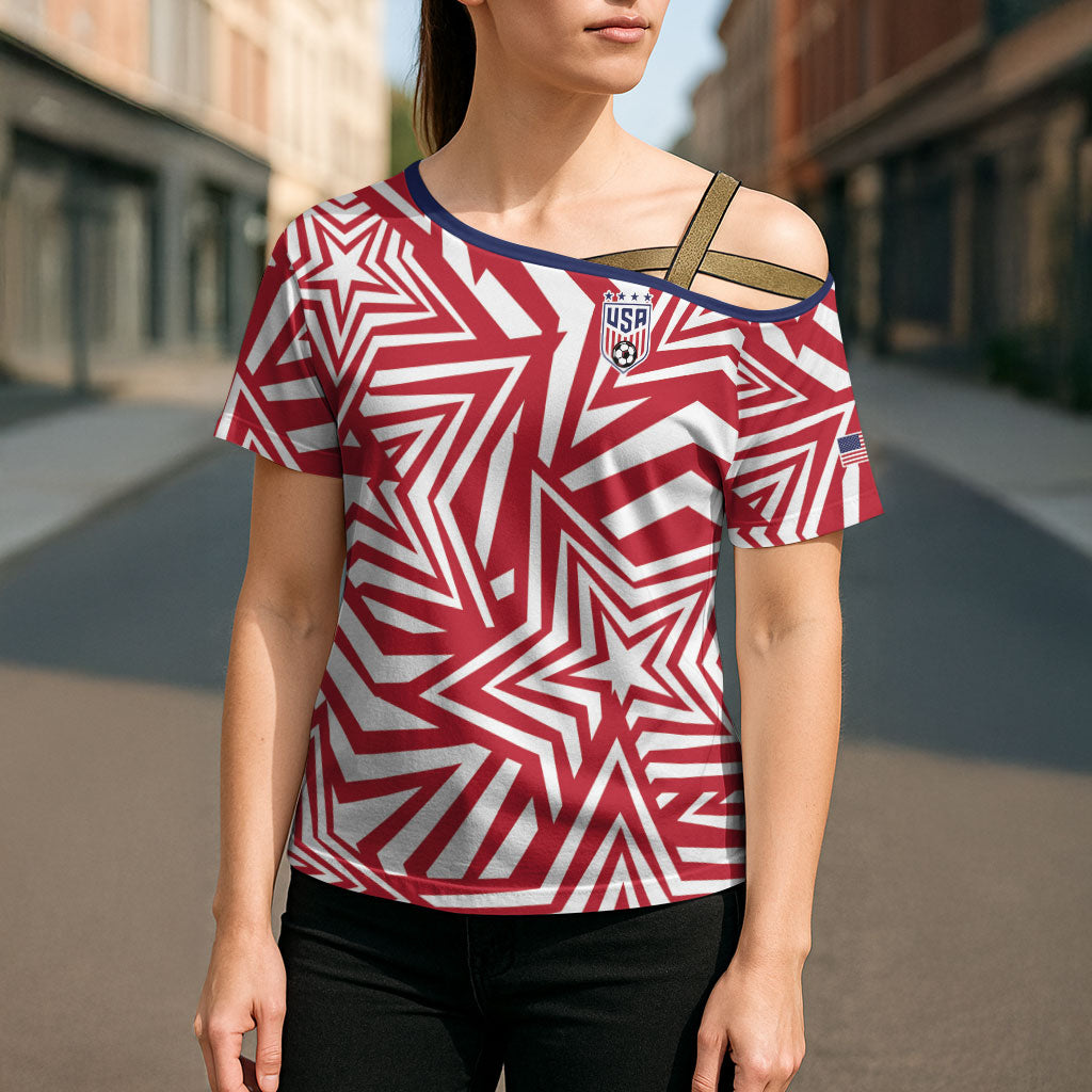 Custom Soccer 2026 USA Cross Shoulder Shirt Red Star Stylized