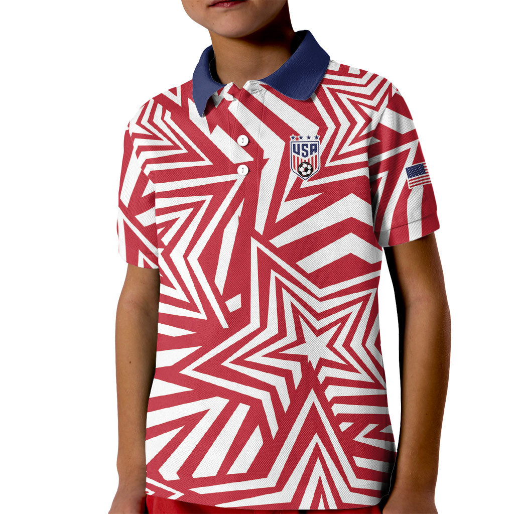 Custom Soccer 2026 USA Kid Polo Shirt Red Star Stylized