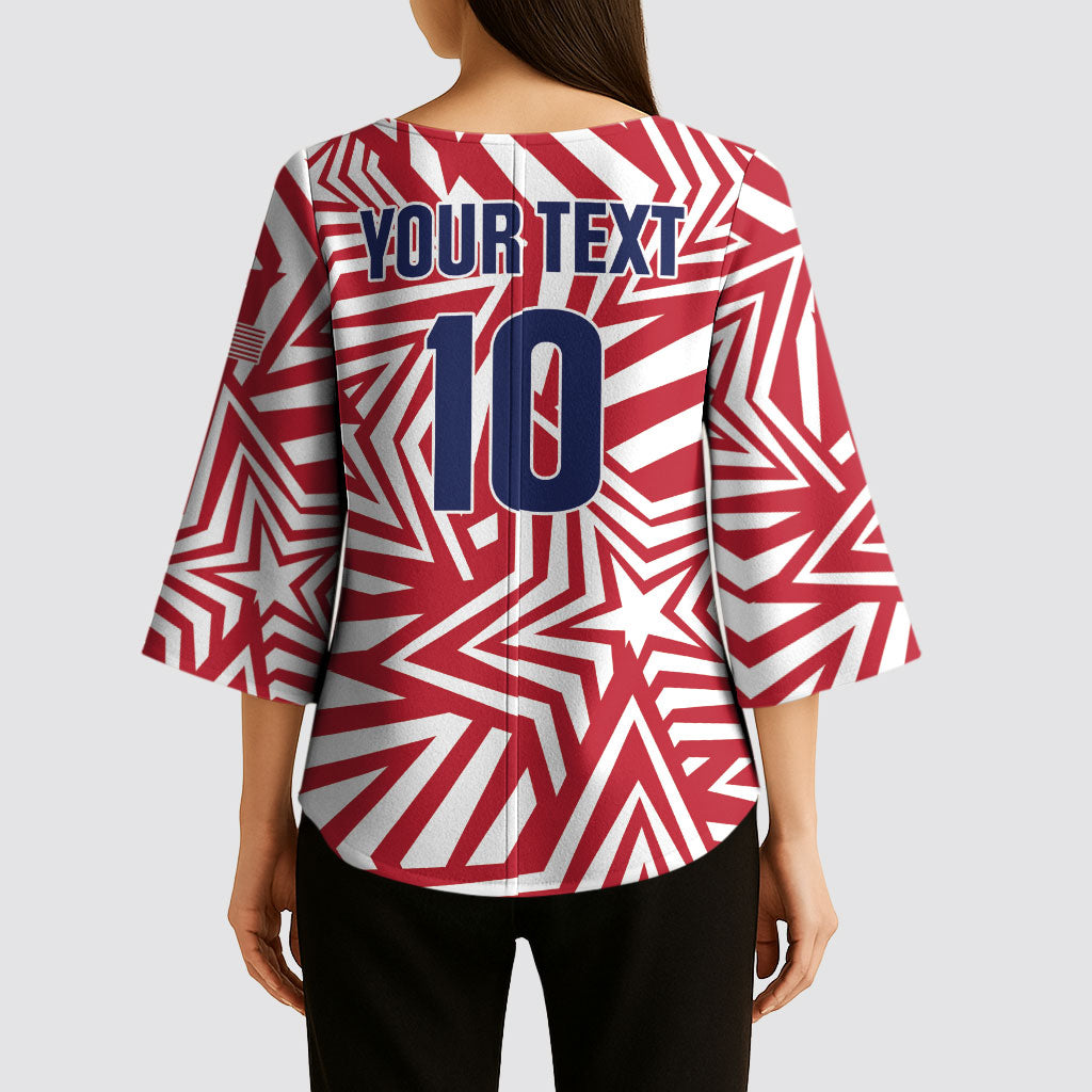 Custom Soccer 2026 USA Kimono Sleeve Blouse Red Star Stylized