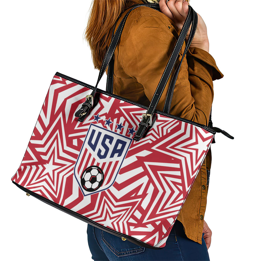 Soccer 2026 USA Leather Tote Bag Red Star Stylized