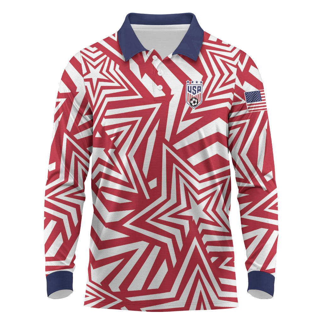 Custom Soccer 2026 USA Long Sleeve Polo Shirt Red Star Stylized