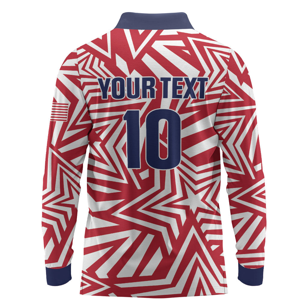 Custom Soccer 2026 USA Long Sleeve Polo Shirt Red Star Stylized