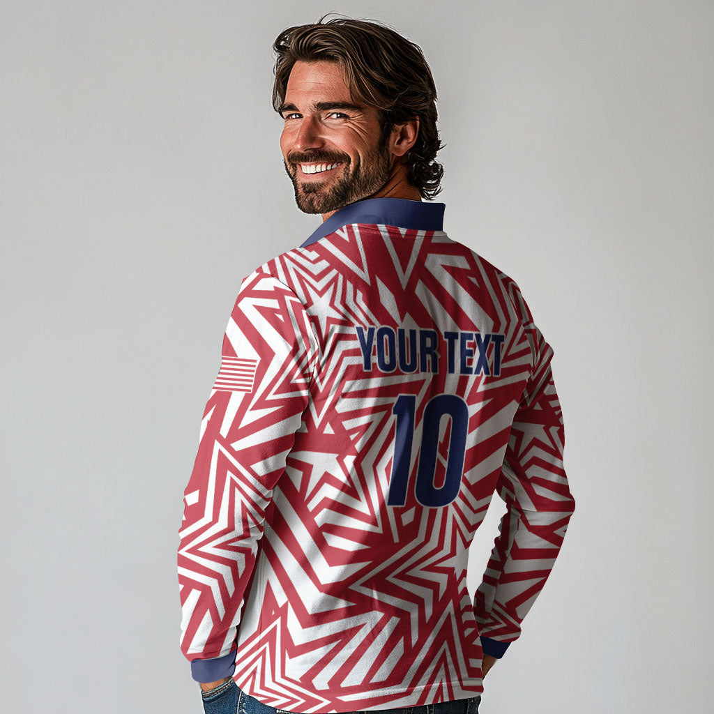 Custom Soccer 2026 USA Long Sleeve Polo Shirt Red Star Stylized