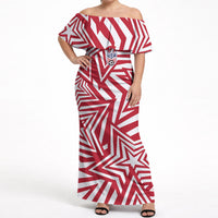 Custom Soccer 2026 USA Off Shoulder Maxi Dress Red Star Stylized