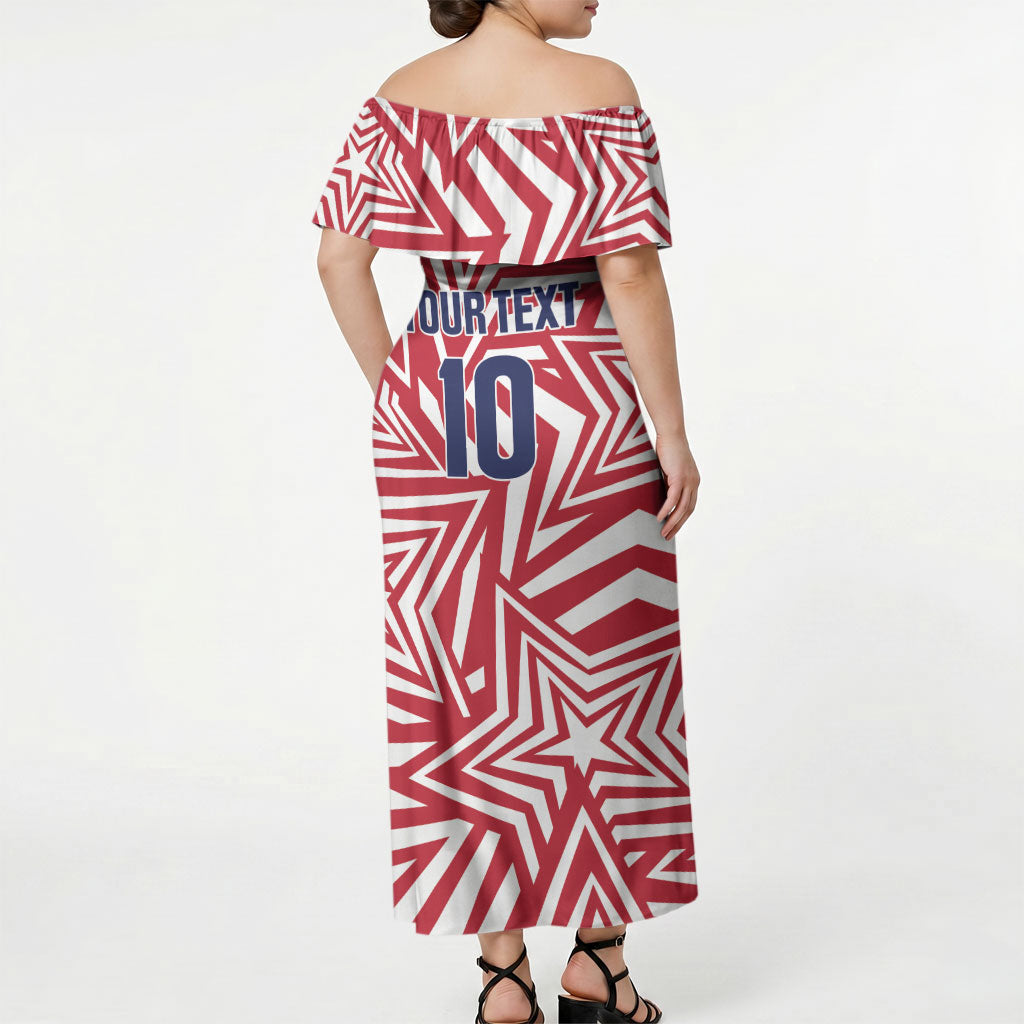 Custom Soccer 2026 USA Off Shoulder Maxi Dress Red Star Stylized