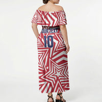 Custom Soccer 2026 USA Off Shoulder Maxi Dress Red Star Stylized