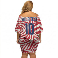 Custom Soccer 2026 USA Off Shoulder Short Dress Red Star Stylized