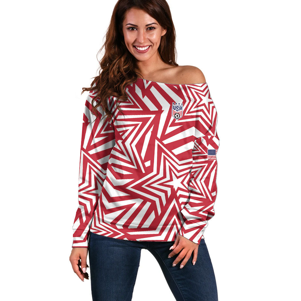 Custom Soccer 2026 USA Off Shoulder Sweater Red Star Stylized