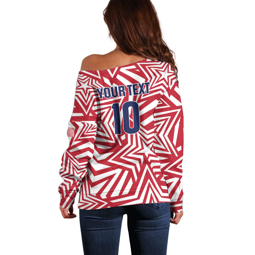 Custom Soccer 2026 USA Off Shoulder Sweater Red Star Stylized