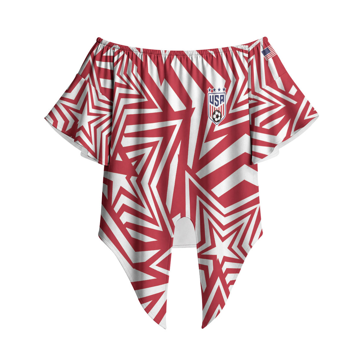 Custom Soccer 2026 USA Off Shoulder Wrap Waist Top Red Star Stylized