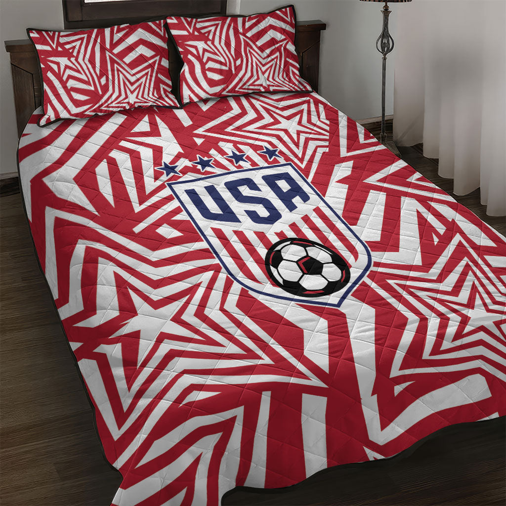 Soccer 2026 USA Quilt Bed Set Red Star Stylized